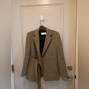 Max Mara Vintage Virgin Wool Belted Tweed Blazer Women's Size 6